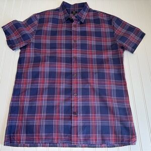 Vince Mens Button Up Large Plaid Camisa Cotton Short Sleeve Slim Fit 795